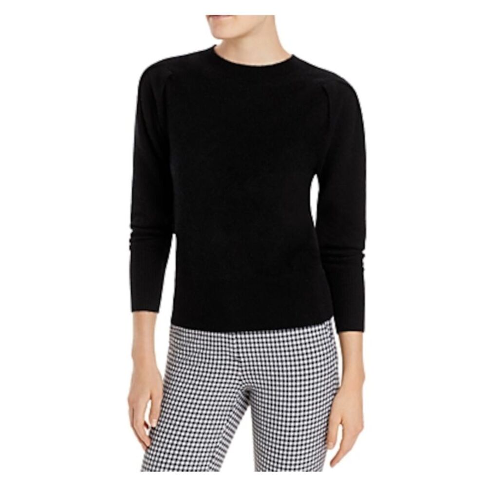 Designer Brand Womens Sweater Pleated Ribbed Pouf Sleeve Crew Neck